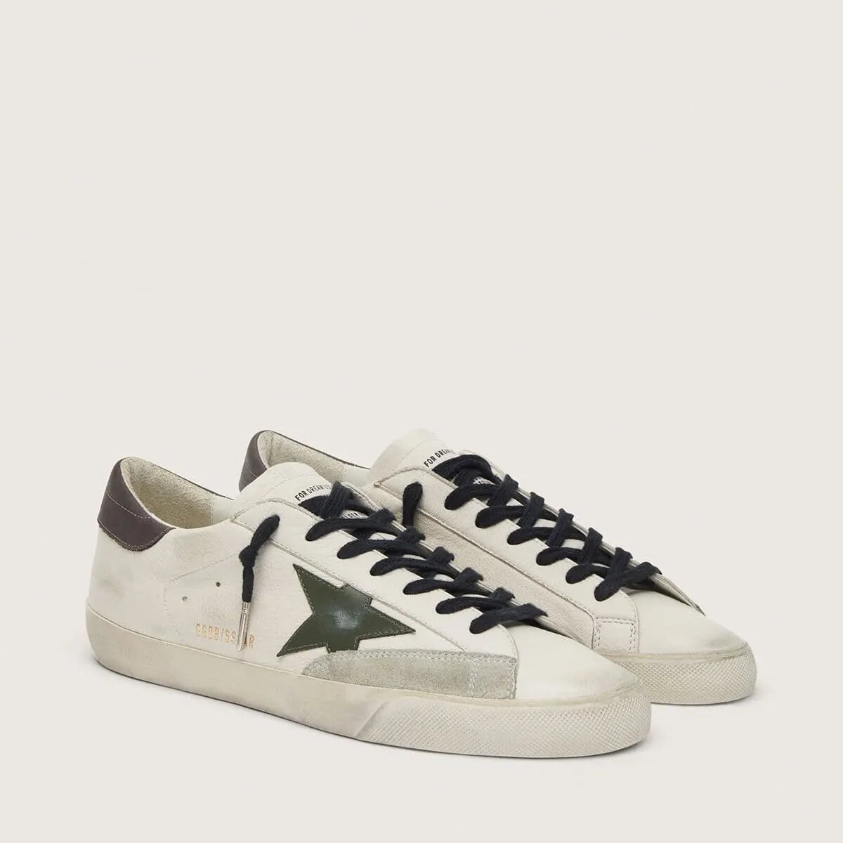 Golden Goose Super-Star Sneaker In Nappa With Green Leather Star And Gray Leather Heel Tab Golden Goose Super-Star Sneaker In Nappa With Green Leather Star And Gray Leather Heel Tab