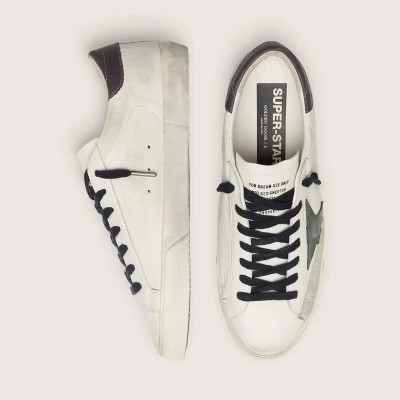 Golden Goose Super-Star Sneaker In Nappa With Green Leather Star And Gray Leather Heel Tab Golden Goose Super-Star Sneaker In Nappa With Green Leather Star And Gray Leather Heel Tab