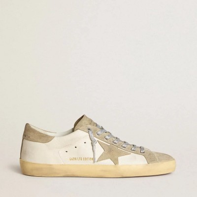 Golden Goose Super-Star Sneaker In Nappa With Ice-Gray Suede Star And Black Embroidery Golden Goose Super-Star Sneaker In Nappa With Ice-Gray Suede Star And Black Embroidery