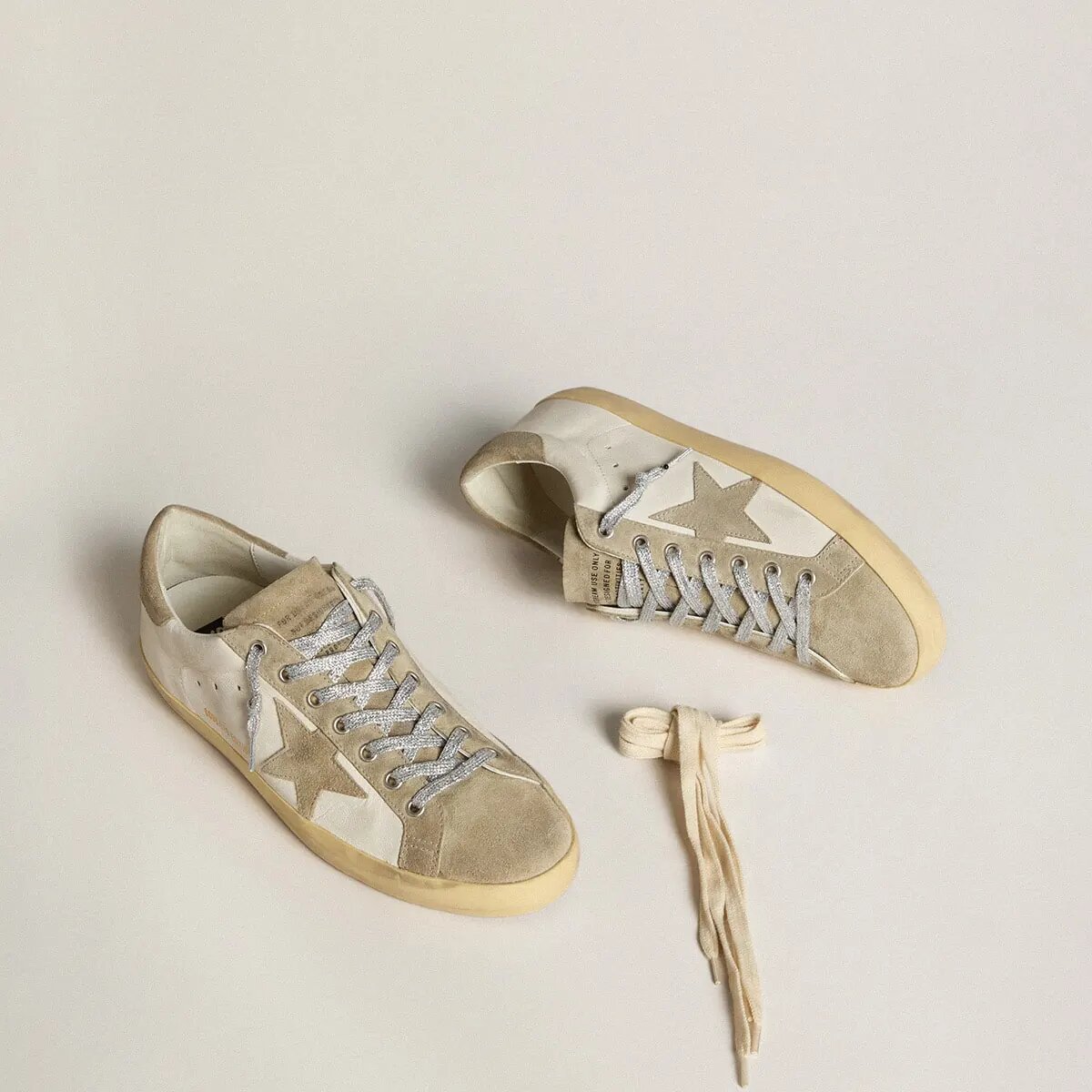 Golden Goose Super-Star Sneaker In Nappa With Ice-Gray Suede Star And Black Embroidery Golden Goose Super-Star Sneaker In Nappa With Ice-Gray Suede Star And Black Embroidery
