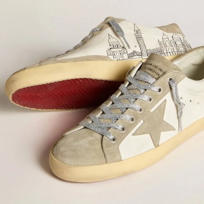 Golden Goose Super-Star Sneaker In Nappa With Ice-Gray Suede Star And Black Embroidery Golden Goose Super-Star Sneaker In Nappa With Ice-Gray Suede Star And Black Embroidery