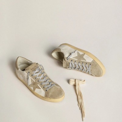 Golden Goose Super-Star Sneaker In Nappa With Ice-Gray Suede Star And Black Embroidery Golden Goose Super-Star Sneaker In Nappa With Ice-Gray Suede Star And Black Embroidery