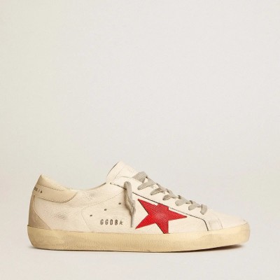 Golden Goose Super-Star Sneaker In Nappa With Red Star And Cream Leather Heel Tab Golden Goose Super-Star Sneaker In Nappa With Red Star And Cream Leather Heel Tab
