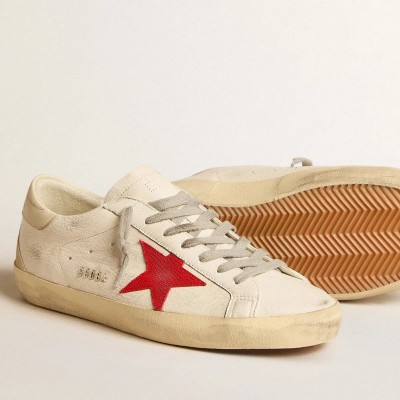 Golden Goose Super-Star Sneaker In Nappa With Red Star And Cream Leather Heel Tab Golden Goose Super-Star Sneaker In Nappa With Red Star And Cream Leather Heel Tab