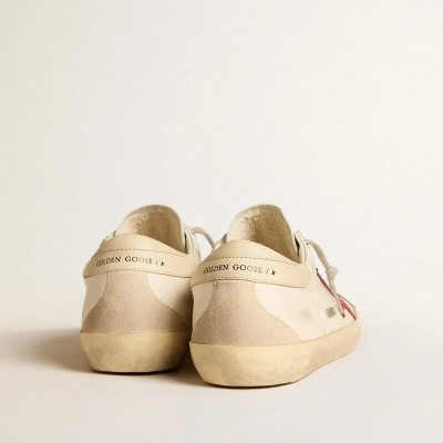 Golden Goose Super-Star Sneaker In Nappa With Red Star And Cream Leather Heel Tab Golden Goose Super-Star Sneaker In Nappa With Red Star And Cream Leather Heel Tab