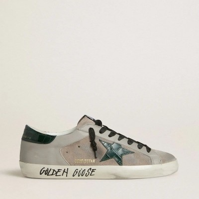 Golden Goose Super-Star Sneaker In Nappa And Suede With Green Croc-Print Leather Star Golden Goose Super-Star Sneaker In Nappa And Suede With Green Croc-Print Leather Star