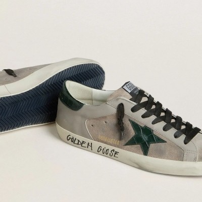 Golden Goose Super-Star Sneaker In Nappa And Suede With Green Croc-Print Leather Star Golden Goose Super-Star Sneaker In Nappa And Suede With Green Croc-Print Leather Star