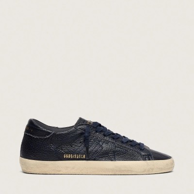 Golden Goose Super-Star Sneaker In Navy-Blue Leather With Tone-On-Tone Leather Star