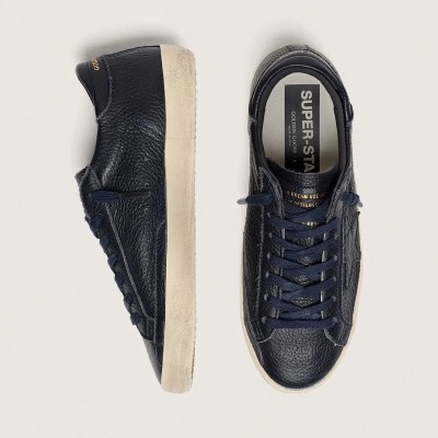 Golden Goose Super-Star Sneaker In Navy-Blue Leather With Tone-On-Tone Leather Star