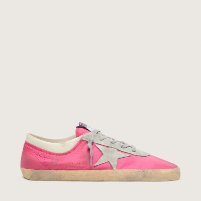 Golden Goose Super-Star Sneaker In Neon Pink Nylon With Light Gray Suede Star Golden Goose Super-Star Sneaker In Neon Pink Nylon With Light Gray Suede Star