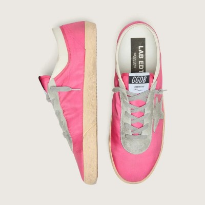 Golden Goose Super-Star Sneaker In Neon Pink Nylon With Light Gray Suede Star Golden Goose Super-Star Sneaker In Neon Pink Nylon With Light Gray Suede Star