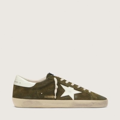 Golden Goose Super-Star Sneaker In Olive-Green Suede With White Leather Star Golden Goose Super-Star Sneaker In Olive-Green Suede With White Leather Star