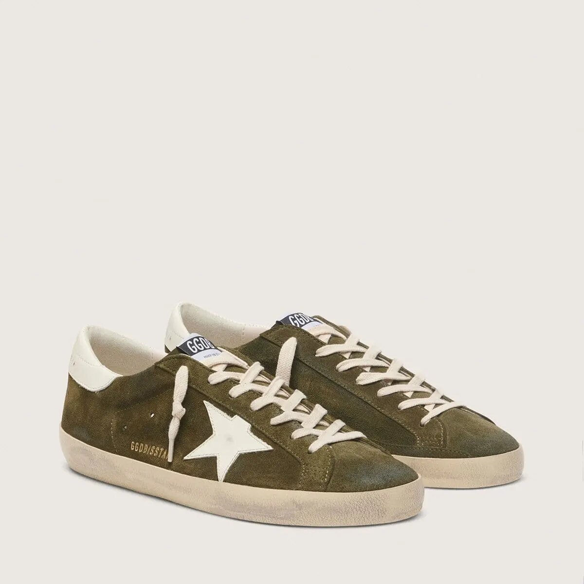 Golden Goose Super-Star Sneaker In Olive-Green Suede With White Leather Star Golden Goose Super-Star Sneaker In Olive-Green Suede With White Leather Star