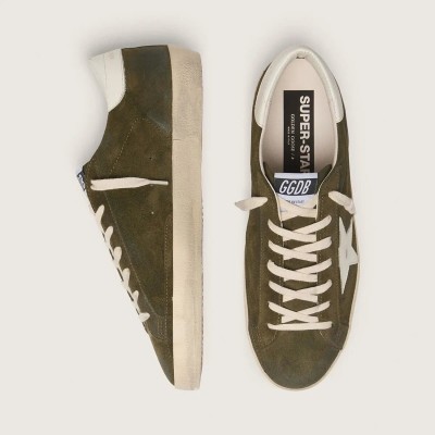 Golden Goose Super-Star Sneaker In Olive-Green Suede With White Leather Star Golden Goose Super-Star Sneaker In Olive-Green Suede With White Leather Star