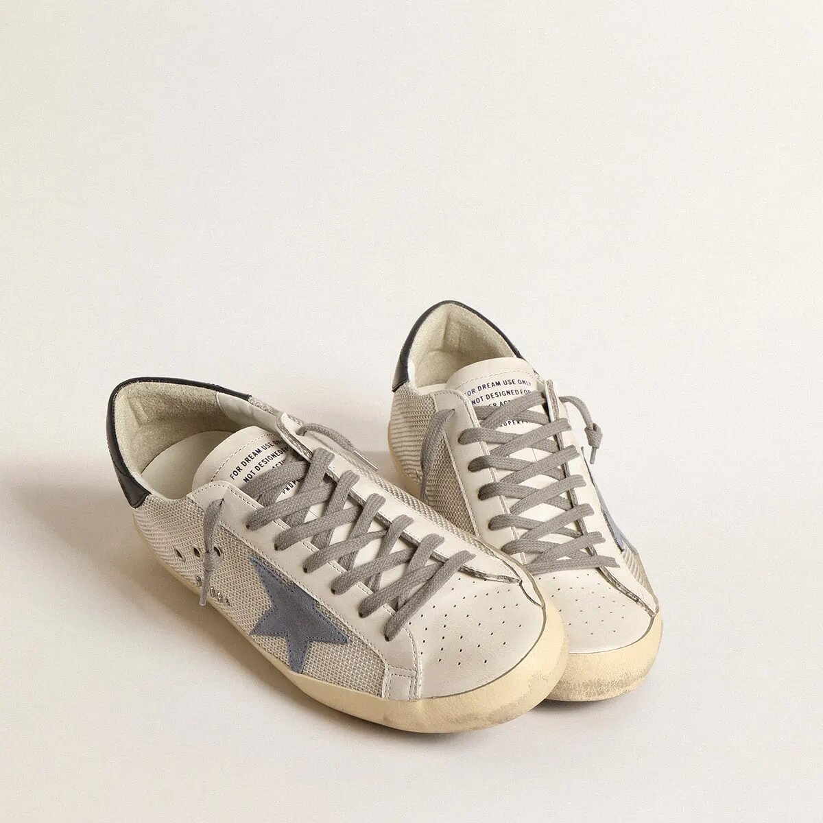 Golden Goose Super-Star Sneaker In Pale Silver Mesh With Light Blue Suede Star Golden Goose Super-Star Sneaker In Pale Silver Mesh With Light Blue Suede Star