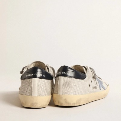 Golden Goose Super-Star Sneaker In Pale Silver Mesh With Light Blue Suede Star Golden Goose Super-Star Sneaker In Pale Silver Mesh With Light Blue Suede Star