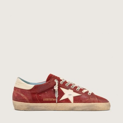 Golden Goose Super-Star Sneaker In Red Suede With Cream Leather Star Golden Goose Super-Star Sneaker In Red Suede With Cream Leather Star