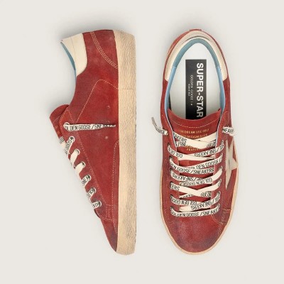 Golden Goose Super-Star Sneaker In Red Suede With Cream Leather Star Golden Goose Super-Star Sneaker In Red Suede With Cream Leather Star