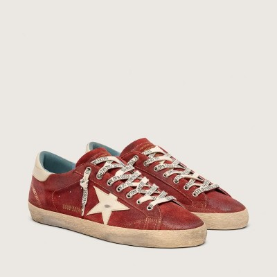 Golden Goose Super-Star Sneaker In Red Suede With Cream Leather Star Golden Goose Super-Star Sneaker In Red Suede With Cream Leather Star