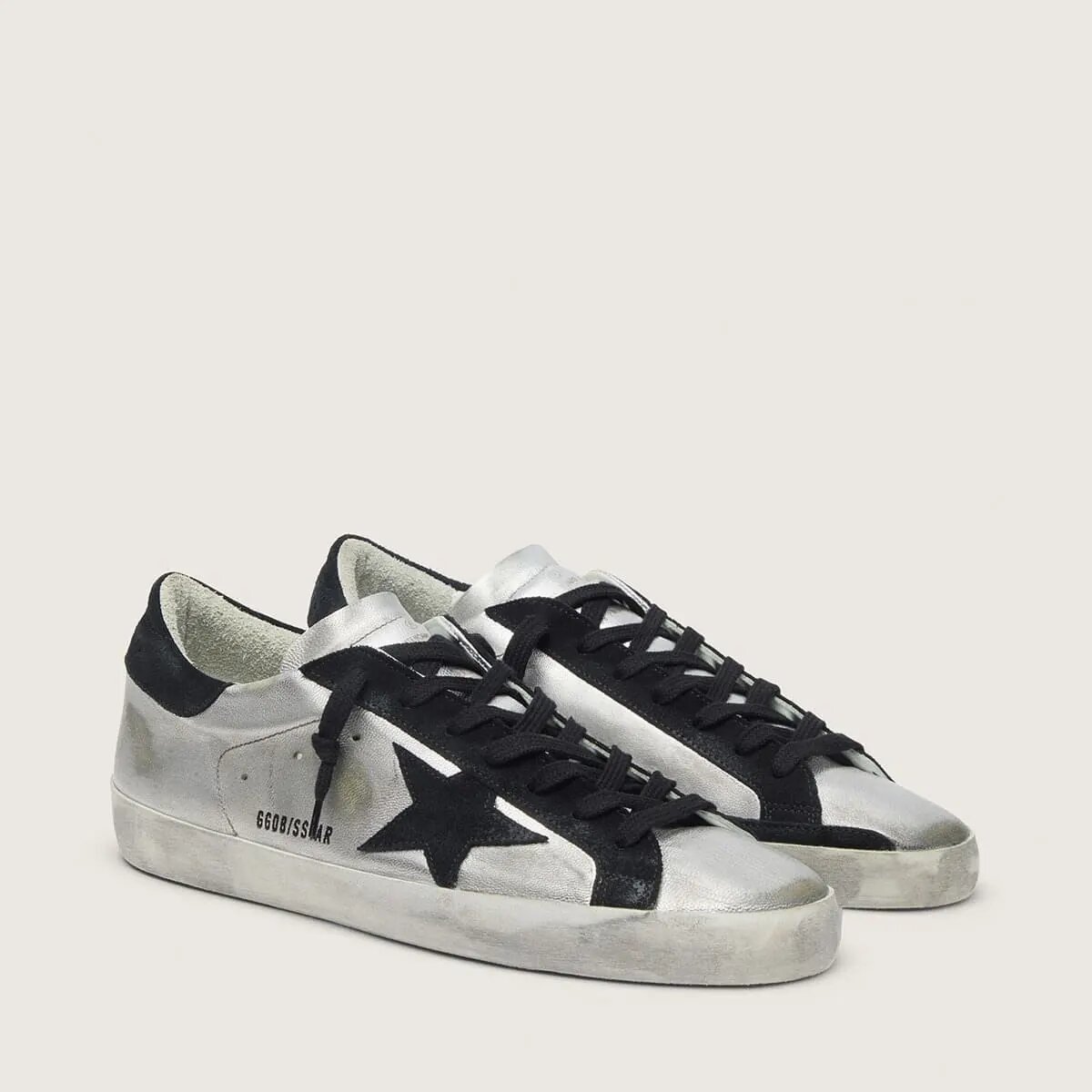 Golden Goose Super-Star Sneaker In Silver Leather Golden Goose Super-Star Sneaker In Silver Leather