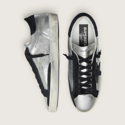 Golden Goose Super-Star Sneaker In Silver Leather Golden Goose Super-Star Sneaker In Silver Leather