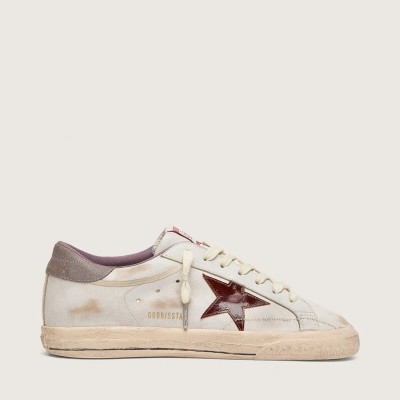 Golden Goose Super-Star Sneaker In White Leather With Burgundy Laminated Leather Star Golden Goose Super-Star Sneaker In White Leather With Burgundy Laminated Leather Star