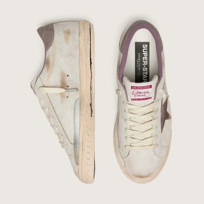 Golden Goose Super-Star Sneaker In White Leather With Burgundy Laminated Leather Star Golden Goose Super-Star Sneaker In White Leather With Burgundy Laminated Leather Star