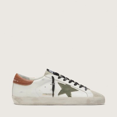 Golden Goose Super-Star Sneaker With Star Sneaker In Olive Green Canvas Golden Goose Super-Star Sneaker With Star Sneaker In Olive Green Canvas