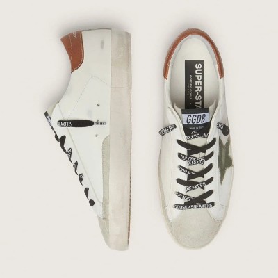 Golden Goose Super-Star Sneaker With Star Sneaker In Olive Green Canvas Golden Goose Super-Star Sneaker With Star Sneaker In Olive Green Canvas