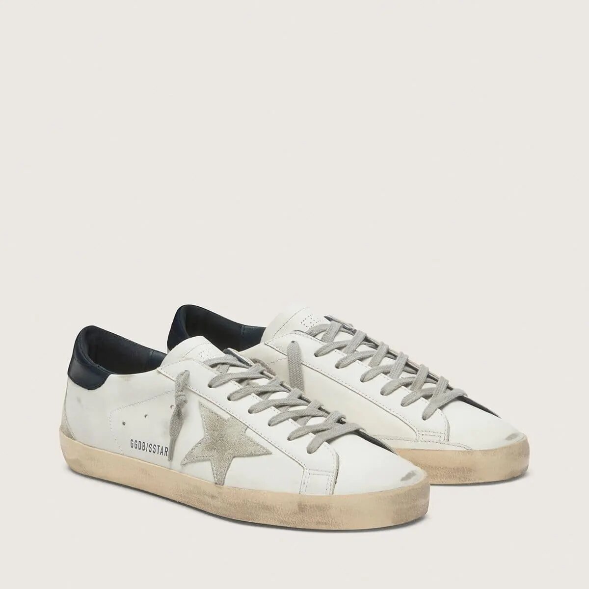Golden Goose Super-Star Sneaker With Suede Star And Blue Heel Tab Golden Goose Super-Star Sneaker With Suede Star And Blue Heel Tab