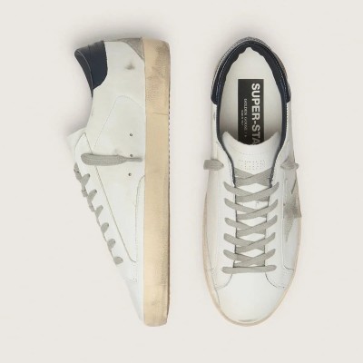 Golden Goose Super-Star Sneaker With Suede Star And Blue Heel Tab Golden Goose Super-Star Sneaker With Suede Star And Blue Heel Tab