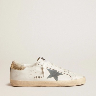 Golden Goose Super-Star Sneaker With Suede Star And Platinum Snake-Print Leather Heel Tab