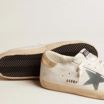 Golden Goose Super-Star Sneaker With Suede Star And Platinum Snake-Print Leather Heel Tab