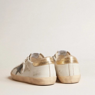 Golden Goose Super-Star Sneaker With Suede Star And Platinum Snake-Print Leather Heel Tab