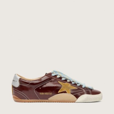 Golden Goose True-Star Sneaker In Burgundy Naplak With Suede Star And Silver Nappa Heel Tab