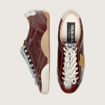 Golden Goose True-Star Sneaker In Burgundy Naplak With Suede Star And Silver Nappa Heel Tab