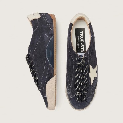 Golden Goose True-Star Sneaker In Dark Blue Suede With White Nappa Leather Star And Heel Tab Golden Goose True-Star Sneaker In Dark Blue Suede With White Nappa Leather Star And Heel Tab
