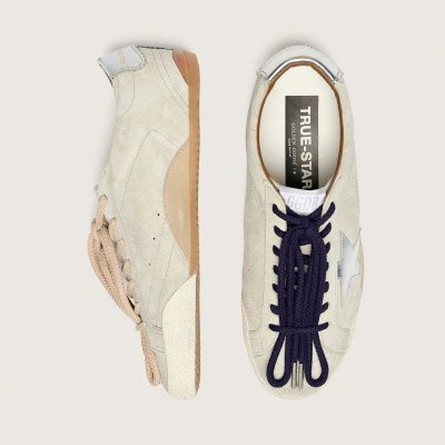 Golden Goose True-Star Sneaker In Light Gray Suede With Metallic Silver Star And Heel Tab Golden Goose True-Star Sneaker In Light Gray Suede With Metallic Silver Star And Heel Tab
