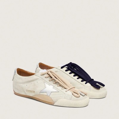 Golden Goose True-Star Sneaker In Light Gray Suede With Metallic Silver Star And Heel Tab