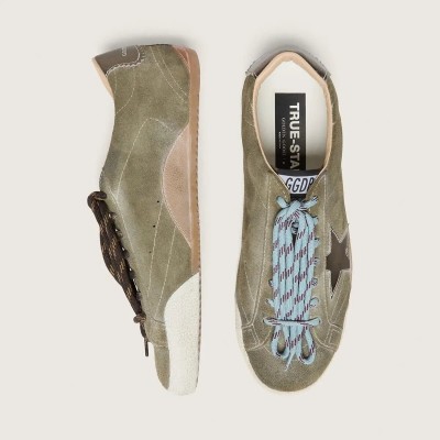 Golden Goose True-Star Sneaker In Olive Suede With Gold Star Golden Goose True-Star Sneaker In Olive Suede With Gold Star