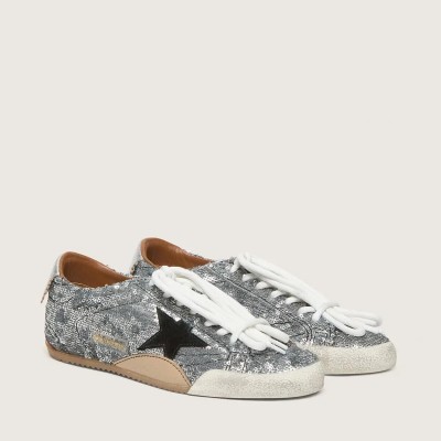 Golden Goose True-Star Sneaker In Silver Sequins With Black Star And Silver Leather Heel Tab