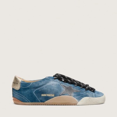Golden Goose True-Star Sneaker In Teal Suede With Black Star And Cream Heel Tab Golden Goose True-Star Sneaker In Teal Suede With Black Star And Cream Heel Tab