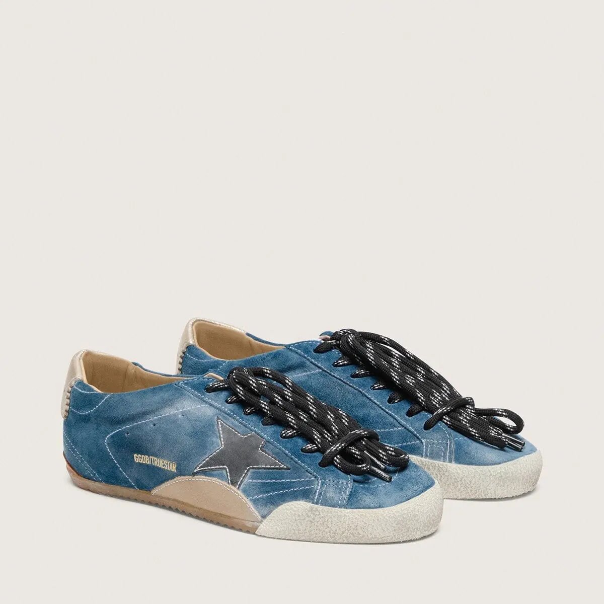 Golden Goose True-Star Sneaker In Teal Suede With Black Star And Cream Heel Tab Golden Goose True-Star Sneaker In Teal Suede With Black Star And Cream Heel Tab
