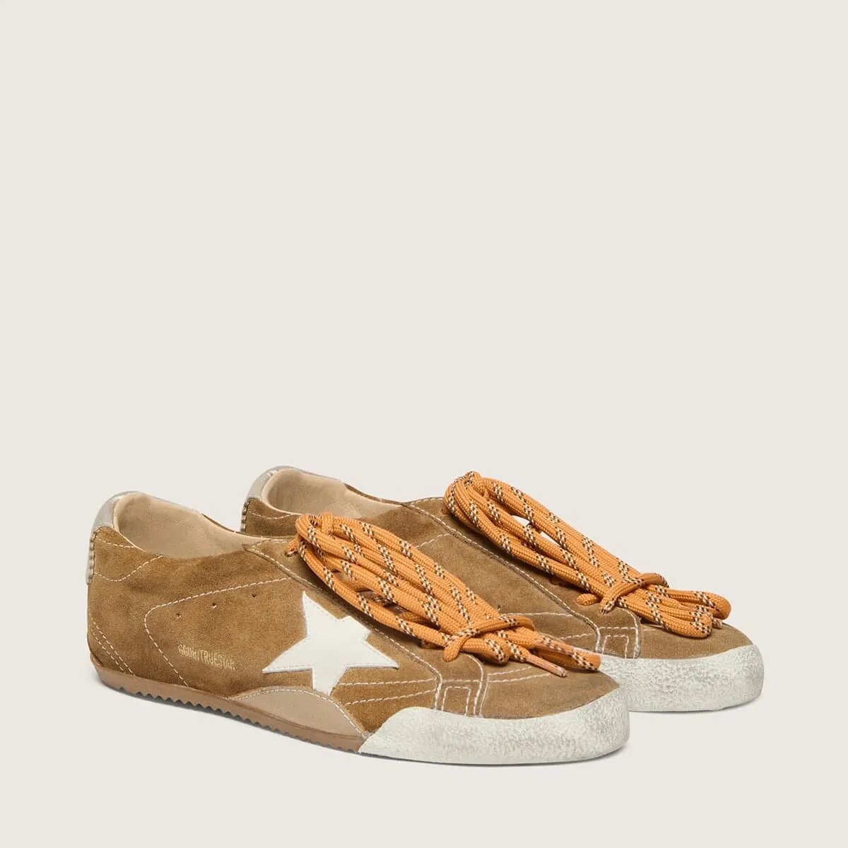 Golden Goose True-Star Sneaker In Tobacco-Colored Suede With White Star And Platinum Heel Tab Golden Goose True-Star Sneaker In Tobacco-Colored Suede With White Star And Platinum Heel Tab