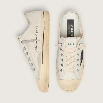 Golden Goose V-Star Sneaker With Black Suede Star And Embroidered Lettering Golden Goose V-Star Sneaker With Black Suede Star And Embroidered Lettering