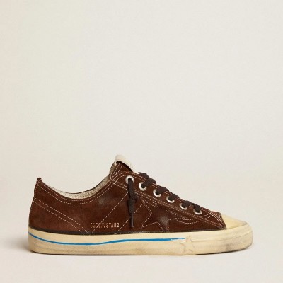Golden Goose V-Star Ltd Sneaker In Dark Brown Suede With Tone-On-Tone Star Golden Goose V-Star Ltd Sneaker In Dark Brown Suede With Tone-On-Tone Star