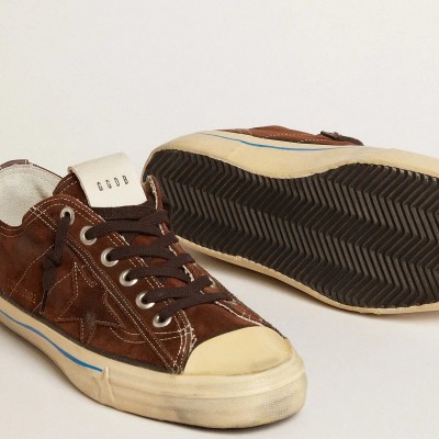 Golden Goose V-Star Ltd Sneaker In Dark Brown Suede With Tone-On-Tone Star Golden Goose V-Star Ltd Sneaker In Dark Brown Suede With Tone-On-Tone Star