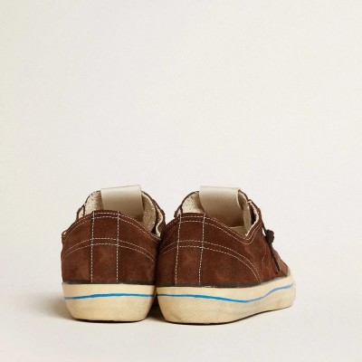 Golden Goose V-Star Ltd Sneaker In Dark Brown Suede With Tone-On-Tone Star Golden Goose V-Star Ltd Sneaker In Dark Brown Suede With Tone-On-Tone Star