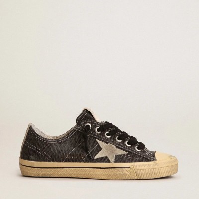 Golden Goose V-Star Sneaker In Black Canvas With Ice-Gray Star And Heel Golden Goose V-Star Sneaker In Black Canvas With Ice-Gray Star And Heel