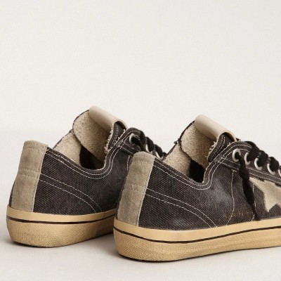 Golden Goose V-Star Sneaker In Black Canvas With Ice-Gray Star And Heel Golden Goose V-Star Sneaker In Black Canvas With Ice-Gray Star And Heel